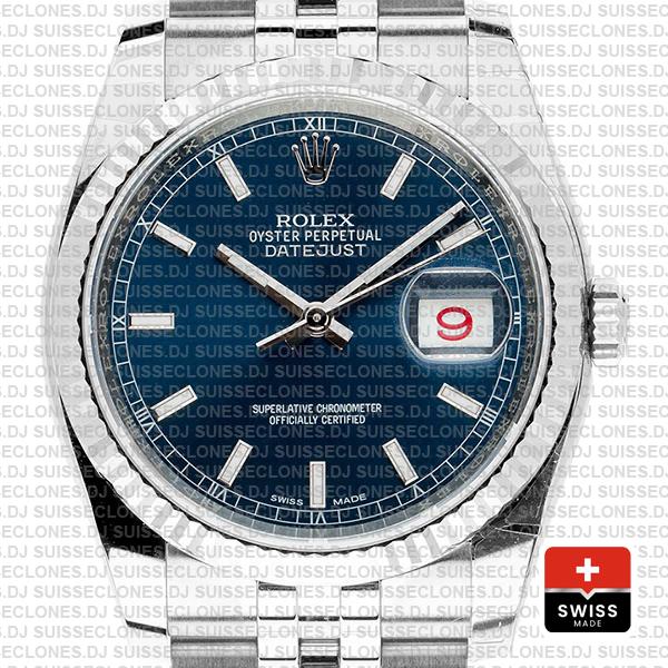 Rolex Datejust 36 Jubilee Blue Dial Fluted Bezel Stick Markers 36mm 116234 Swiss Replica