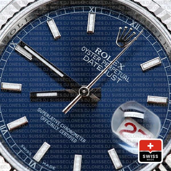 Rolex Datejust 36 Jubilee Blue Dial Fluted Bezel Stick Markers 36mm 116234 Swiss Replica
