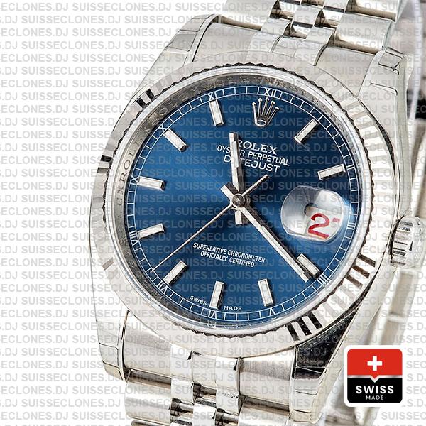 Rolex Datejust 36 Jubilee Blue Dial Fluted Bezel Stick Markers 36mm 116234 Swiss Replica