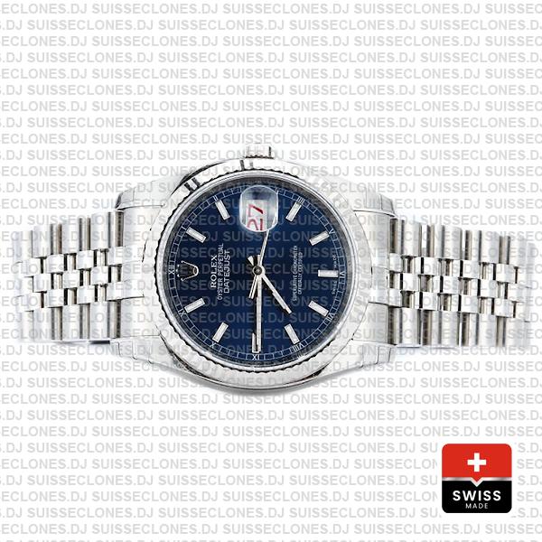 Rolex Datejust 36, 18k White Gold Blue Dial with 904L Steel Fluted Bezel & Jubilee Bracelet