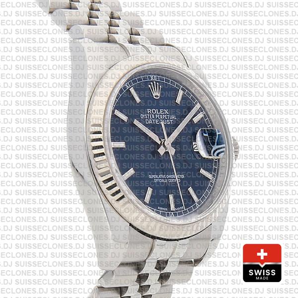 Rolex Datejust 36 Jubilee Blue Dial Fluted Bezel Stick Markers 36mm 116234 Swiss Replica