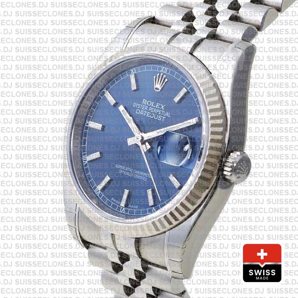 Rolex Datejust 36 Jubilee Blue Dial Fluted Bezel Stick Markers 36mm 116234 Swiss Replica