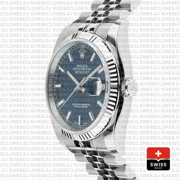 Rolex Datejust 36, 18k White Gold Blue Dial with 904L Steel Fluted Bezel & Jubilee Bracelet
