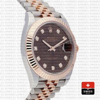 Rolex Datejust 41 Jubilee 2 Tone 18k Rose Gold Fluted Bezel Chocolate Dial Diamond Markers 126331 Swiss Replica