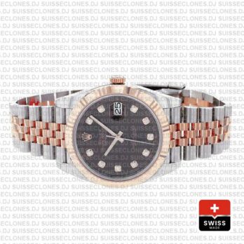 Rolex Datejust 41 Jubilee 2 Tone 18k Rose Gold Fluted Bezel Chocolate Dial Diamond Markers 126331 Swiss Replica