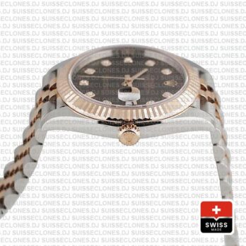 Rolex Datejust 41 Jubilee 2 Tone 18k Rose Gold Fluted Bezel Chocolate Dial Diamond Markers 126331 Swiss Replica