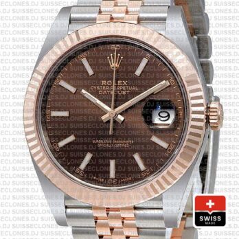 Rolex Datejust Two-Tone 18k Rose Gold Fluted Bezel Chocolate Dial with Jubilee Bracelet 41mm