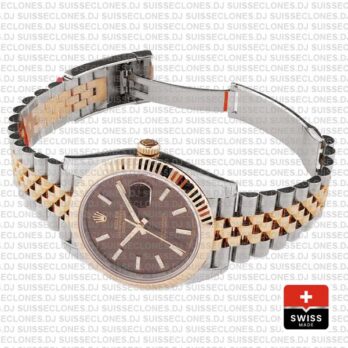 Rolex Datejust 41 Jubilee 2 Tone 18k Rose Gold Fluted Bezel Chocolate Dial Stick Markers 126331 Swiss Replica