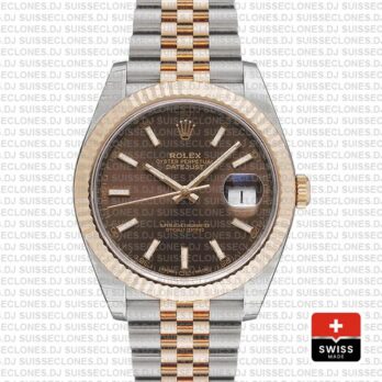 Rolex Datejust 41 Jubilee 2 Tone 18k Rose Gold Fluted Bezel Chocolate Dial Stick Markers 126331 Swiss Replica