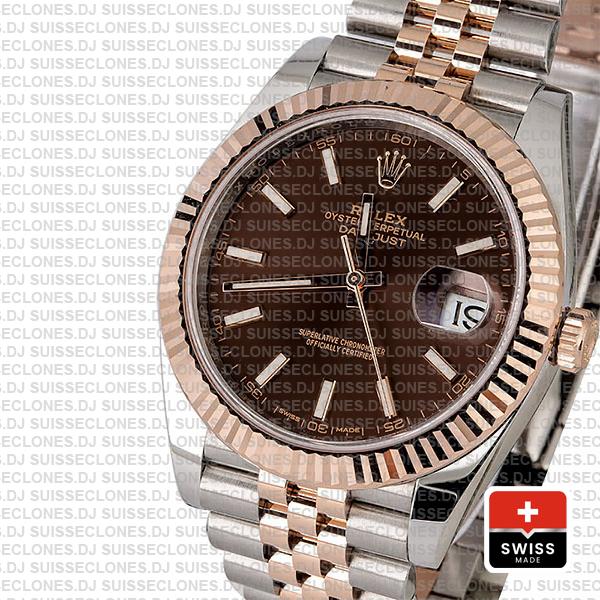 Rolex Datejust Two-Tone 18k Rose Gold Fluted Bezel Chocolate Dial