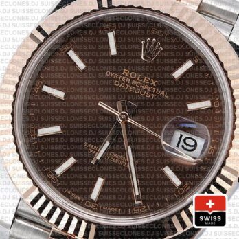 Rolex Datejust Two-Tone 18k Rose Gold Fluted Bezel Chocolate Dial 41mm