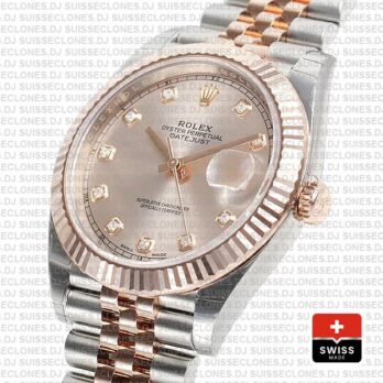 Rolex Datejust Jubilee Bracelet Two-Tone 18k Rose Gold Fluted Bezel Pink Diamond Dial 41mm