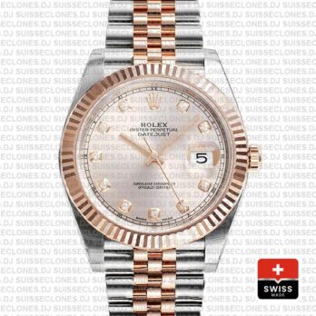 Rolex Datejust Jubilee Bracelet Two-Tone 18k Rose Gold Fluted Bezel Pink Diamond Dial 41mm Watch