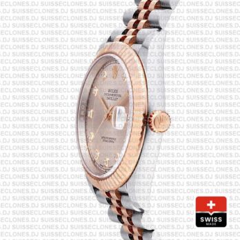 Rolex Datejust 41 Jubilee 2 Tone 18k Rose Gold Fluted Bezel Pink Sundust Dial Diamond Markers 126331 Swiss Replica