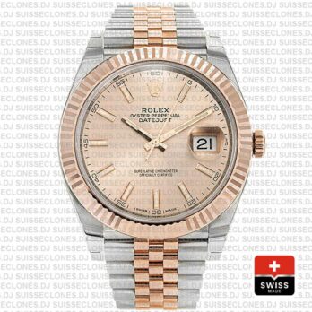 Rolex Datejust 41 Jubilee 2 Tone 18k Rose Gold Fluted Bezel Pink Sundust Dial Stick Markers 126331 Swiss Replica