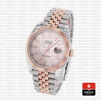 Rolex Datejust 41 Jubilee 2 Tone 18k Rose Gold Fluted Bezel Pink Sundust Dial Stick Markers 126331 Swiss Replica