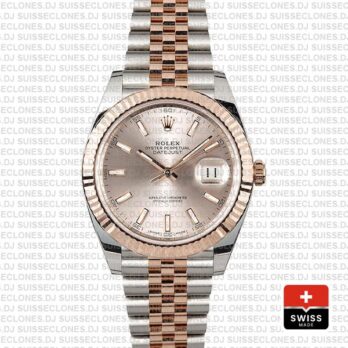 Rolex Datejust 41 Two-Tone Rose Gold Pink Dial Jubilee Replica Watch