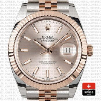 Rolex Datejust 41 Two-Tone Rose Gold Pink Dial Jubilee Swiss Replica Watch
