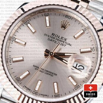 Rolex Datejust Two-Tone 18k Rose Gold 904L Steel Fluted Bezel Pink Dial