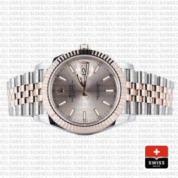 Rolex Datejust Two-Tone 18k Rose Gold 904L Steel Fluted Bezel Pink Dial