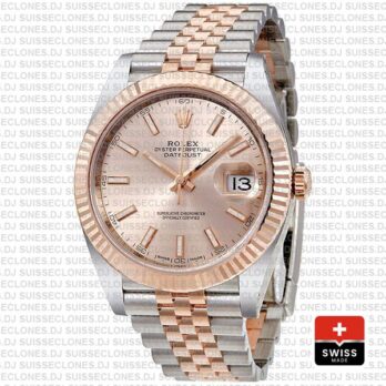 Rolex Datejust Two-Tone 18k Rose Gold 904L Steel Fluted Bezel Pink Dial 41mm Jubilee