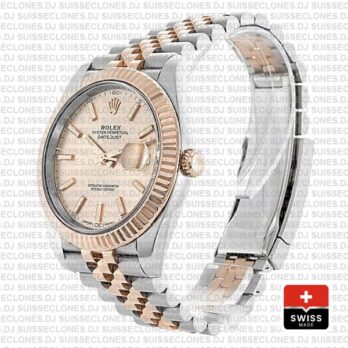 Rolex Datejust Two-Tone 18k Rose Gold 904L Steel Fluted Bezel Pink Dial 41mm Jubilee Bracelet