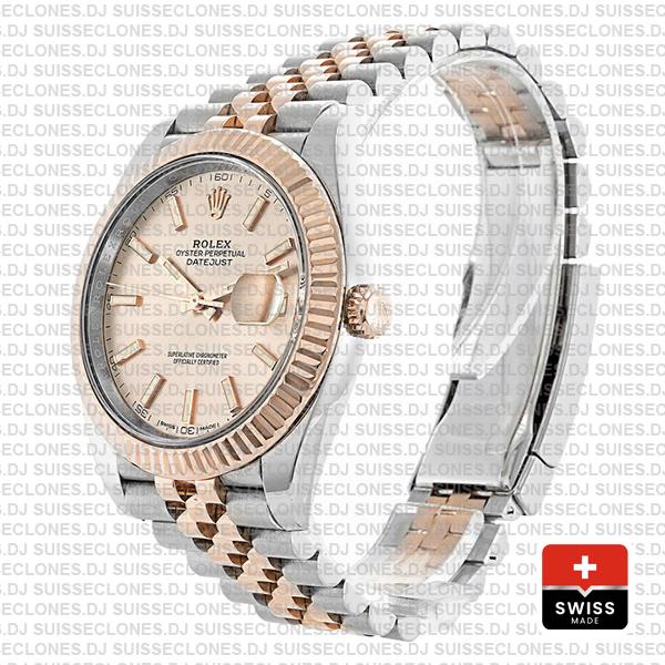 Rolex Datejust Two-Tone 18k Rose Gold 904L Steel Fluted Bezel Pink Dial 41mm Jubilee Bracelet