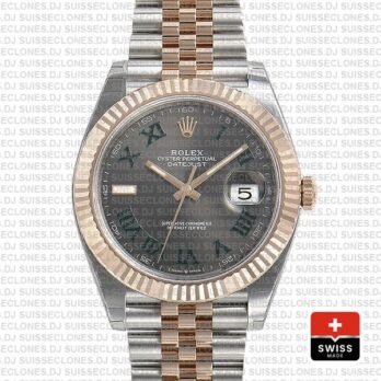 Rolex Datejust 41 Jubilee 2 Tone 18k Rose Gold Fluted Bezel Slate Grey Dial Roman Markers 126331 Swiss Replica