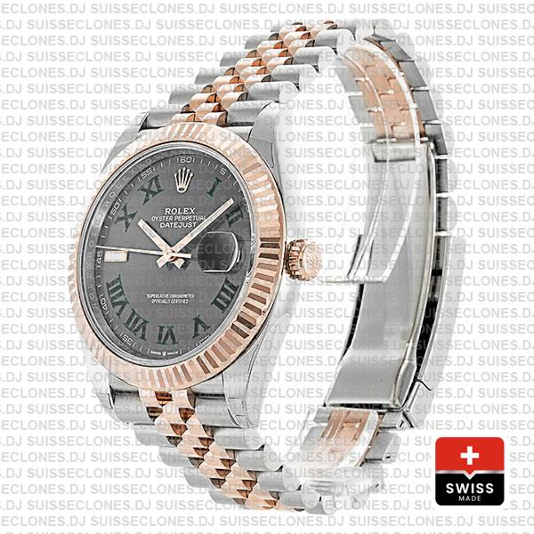 Rolex Datejust 41 Two-Tone 18k Rose Gold, Fluted Bezel Slate Grey Roman Dial with Jubilee Bracelet Replica