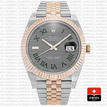 Rolex Datejust 41 Two-Tone 18k Rose Gold, Fluted Bezel Slate Grey Roman Dial with Jubilee Bracelet