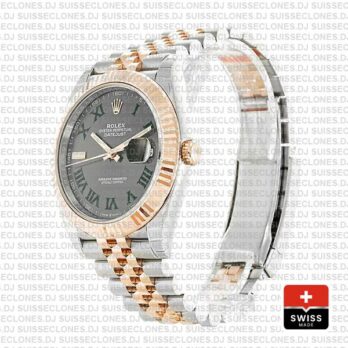 Rolex Datejust 41 Two-Tone 18k Rose Gold, Fluted Bezel Slate Grey Roman Dial Replica Watch