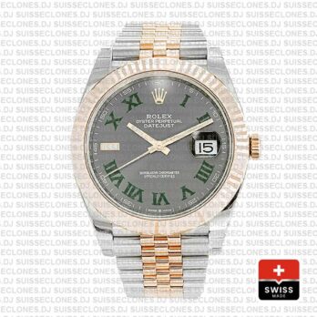Rolex Datejust 41 Two-Tone 18k Rose Gold, Fluted Bezel Slate Grey Roman Dial Watch