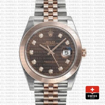 Rolex Datejust 41 Jubilee Bracelet Two-Tone 18k Rose Gold 904L Steel Smooth Bezel Chocolate Diamond Dial Watch