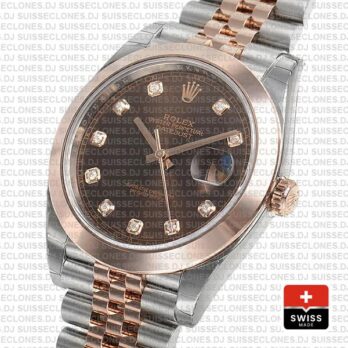 Rolex Datejust 41 Jubilee Bracelet Two-Tone 18k Rose Gold 904L Steel Smooth Bezel Chocolate Diamond Dial