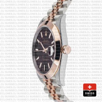 Rolex Datejust 41 Jubilee 2 Tone 18k Rose Gold Smooth Bezel Chocolate Dial Stick Markers 126301 Swiss Replica