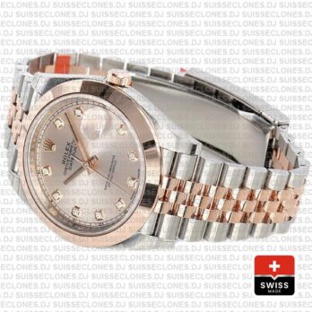 Rolex Datejust 41 Jubilee 2 Tone 18k Rose Gold Smooth Bezel Pink Dial Diamond Markers 126301 Swiss Replica