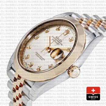 Rolex Datejust 41 Jubilee 2 Tone 18k Rose Gold Smooth Bezel Pink Dial Diamond Markers 126301 Swiss Replica