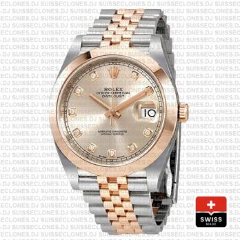 Rolex Datejust Two-Tone 18k Rose Gold 904L Stainless Steel Smooth Bezel Pink Dial 41mm