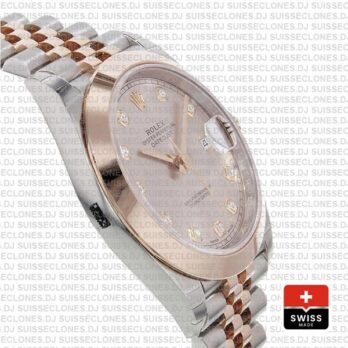 Rolex Datejust Two-Tone 18k Rose Gold 904L Stainless Steel Smooth Bezel Pink Dial
