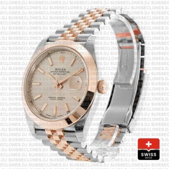 Rolex Datejust 41 Two-Tone 18k Rose Gold, 904L Steel Smooth Bezel Pink Dial Watch