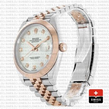 Rolex Datejust Two-Tone 18k Rose Gold, Smooth Bezel White Mother of Pearl Diamond Dial Stainless Steel 41mm