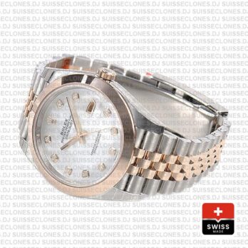 Rolex Datejust Two-Tone 18k Rose Gold, Smooth Bezel White Mother of Pearl Diamond Dial Stainless Steel