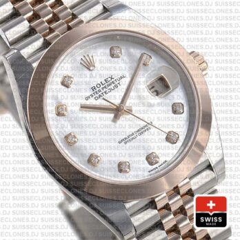 Rolex Datejust Two-Tone 18k Rose Gold, Smooth Bezel White Mother of Pearl Diamond Dial