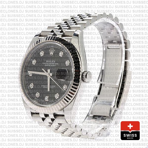 Rolex Datejust 41 Jubilee 2 Tone 18k White Gold Fluted Bezel Black Dial Diamond Markers 126334 Swiss Replica