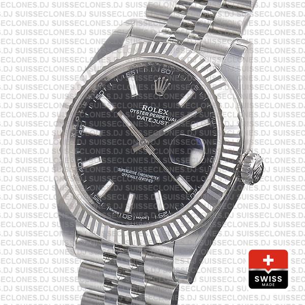 Rolex Datejust Jubilee Bracelet 904L Steel Black Sticks Dial 18k White Gold