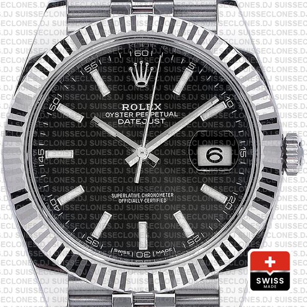 Rolex Datejust 41 Black Dial Stainless Steel Jubilee Swiss Replica