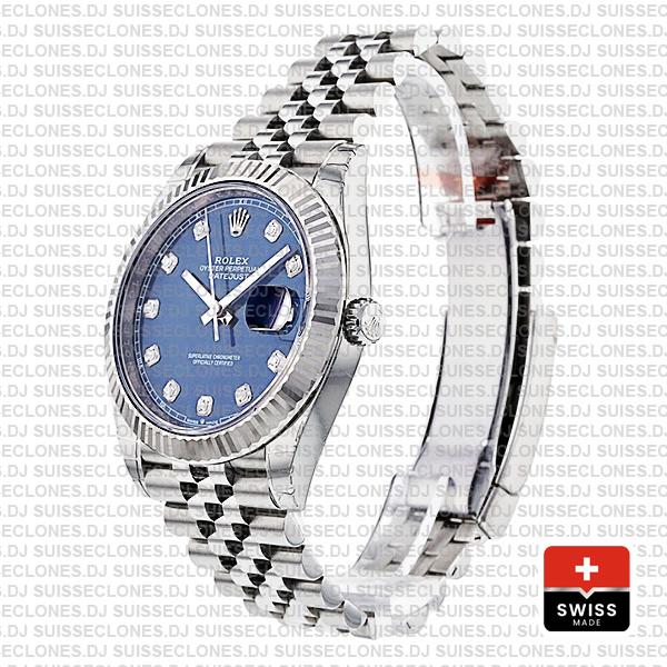 Rolex Datejust 41 Blue Diamond Dial Jubilee Fluted Bezel