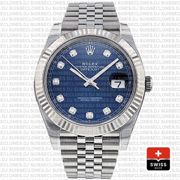 Rolex Datejust 41 Blue Diamond Dial Jubilee Fluted Bezel Replica