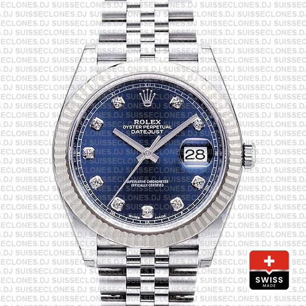 Rolex Datejust 41 Blue Diamond Dial Jubilee Fluted Bezel Watch