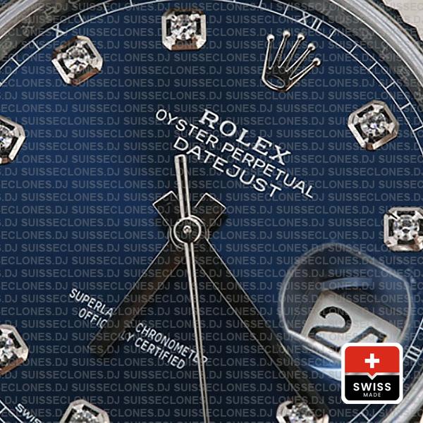 Rolex Datejust 41 Jubilee 2 Tone 18k White Gold Fluted Bezel Blue Dial Diamond Markers 126334 Swiss Replica